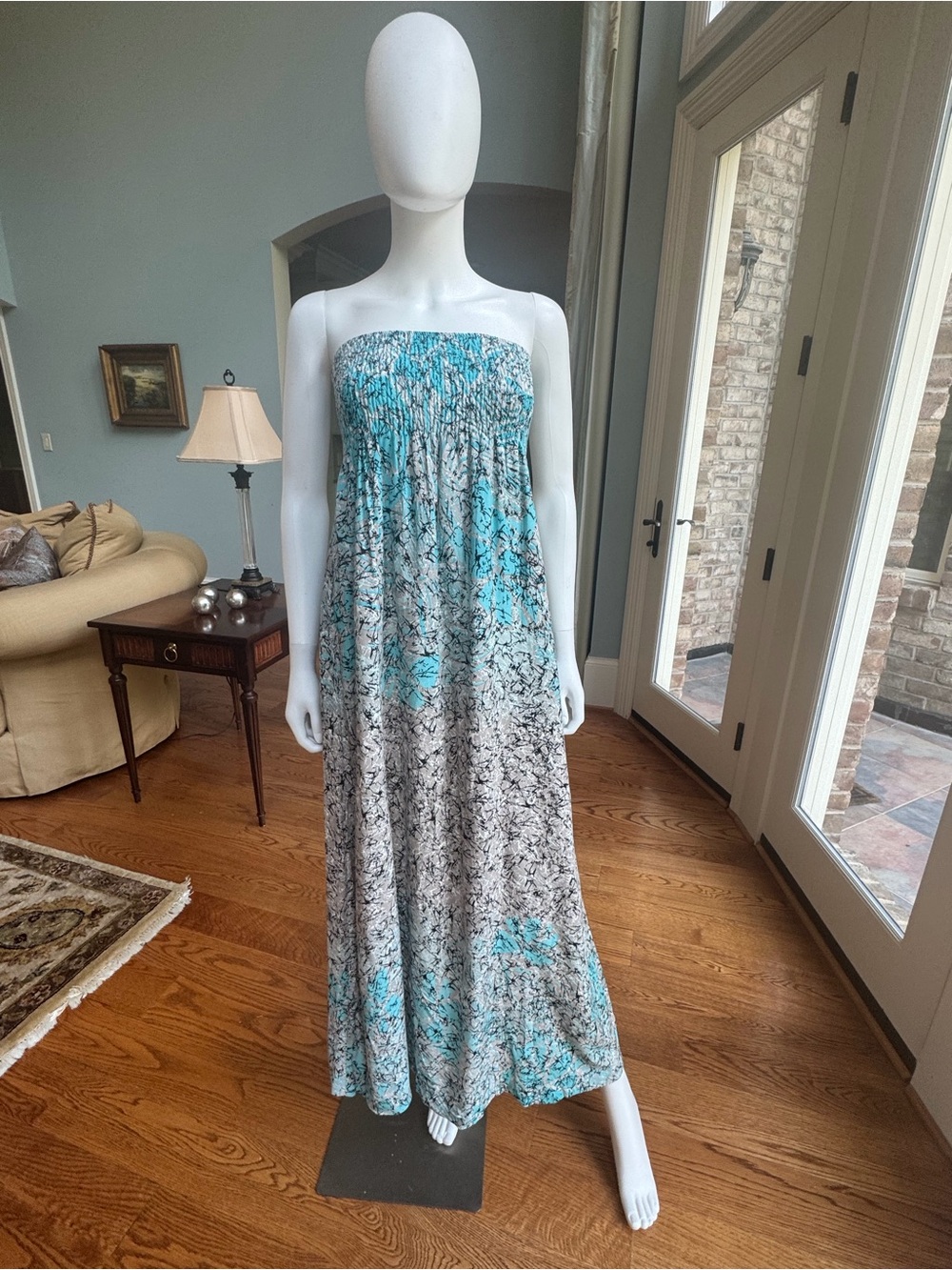 Mixray Strapless Aqua Floral Maxi Dress